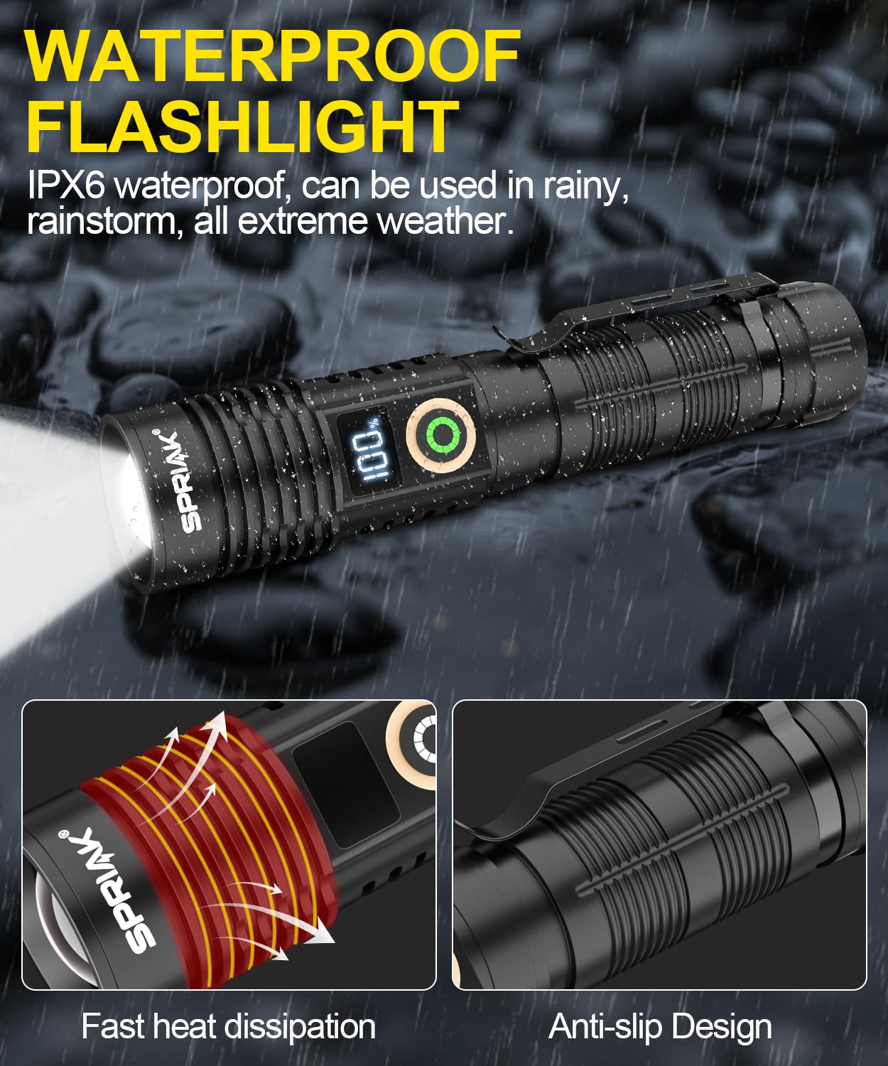 Rechargeable Flashlight High Lumens-12000Lm Super Bright Magnetic Flash Light With Power Digital Display,3280Ft Long Range,Dimma