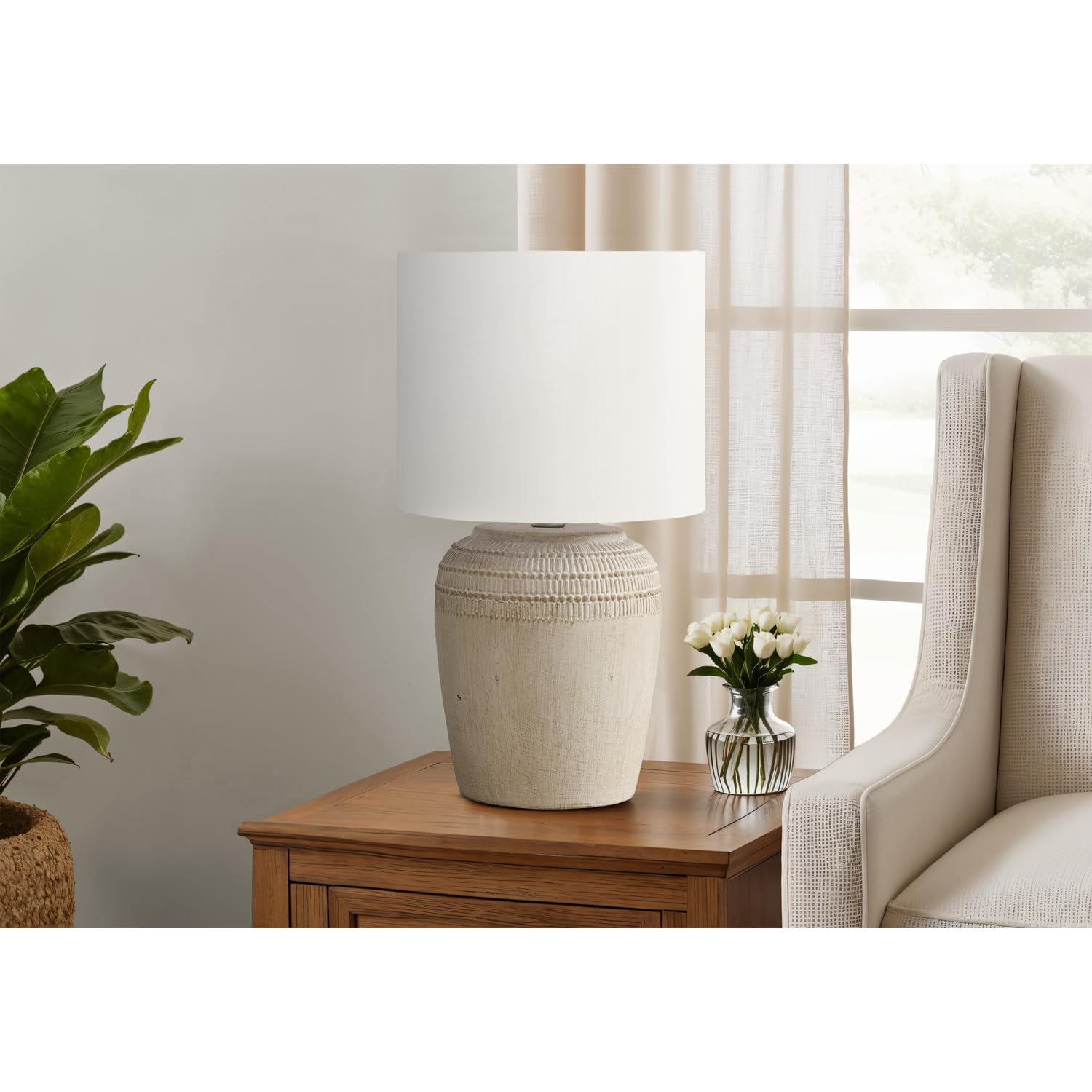 Monarch Specialties Table Lamp 17in H Beige Ceramic Ivory Shade Model I 9779