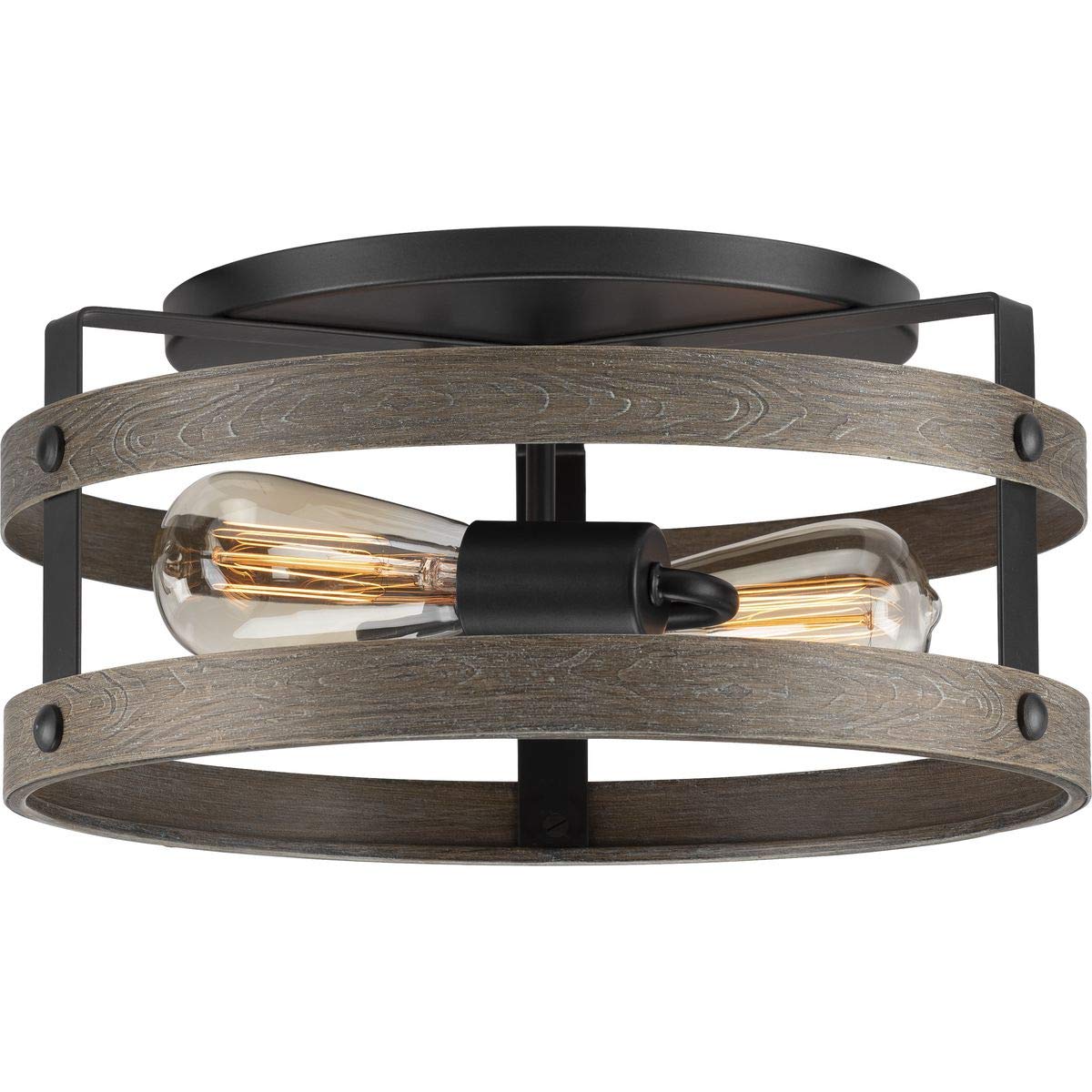 Progress Lighting Gulliver Collection 2-Light Weathered Gray Farmhouse Flush Mount Ceiling Light, 6.50X14.37X14.37