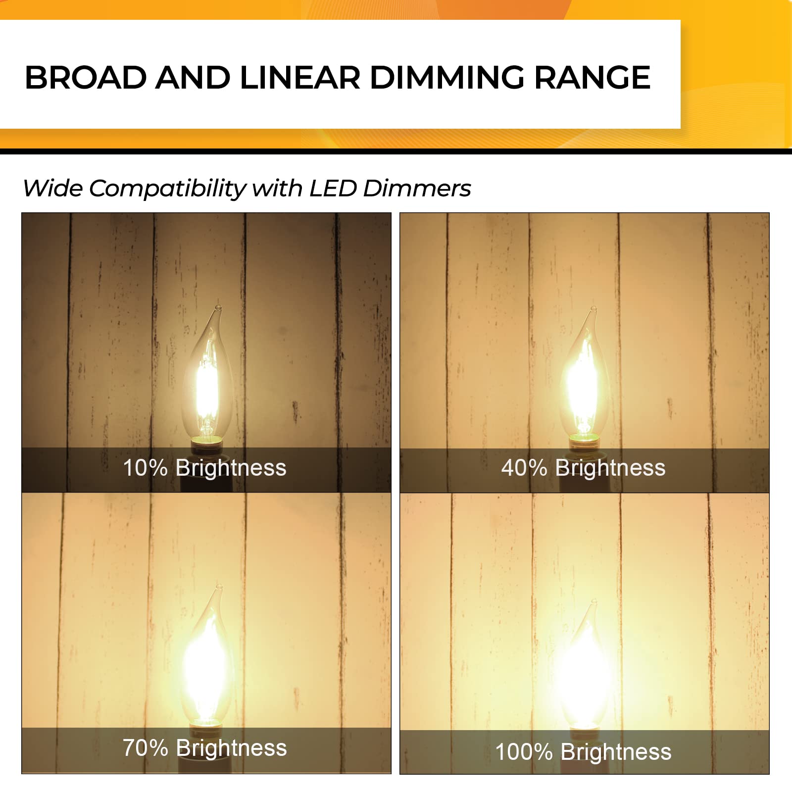 Hizashi E12 LED Candelabra Bulb 60W 2700K Soft Warm White Dimmable 6W 550LM CA11 Flame Tip - 6 Pack