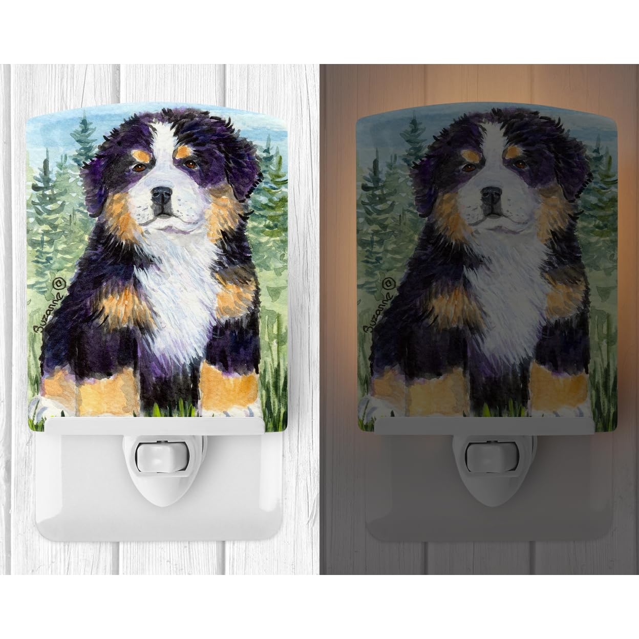 Caroline'S Treasures Ss8861Cnl Bernese Mountain Dog Ceramic Night Light Compact, Ul-Certified, Ideal For Bedroom, Bathroom, Nursery, Hallway, Kitchen, 6X4X3, Multicolor