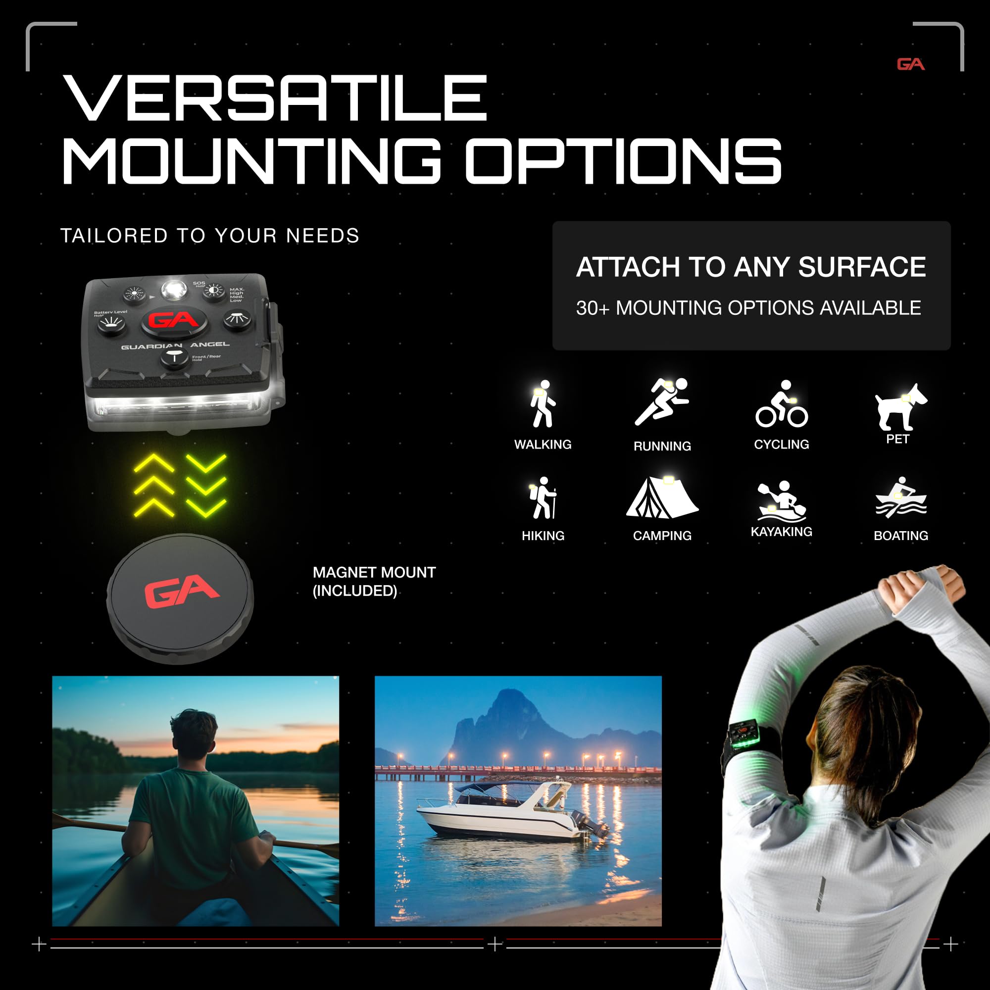 Guardian Angel Micro Series Safety Lights, Beacon Device (Red Front & Green Rear) | Rechargeable, Magnetic & Hands-Free Wearable Led Light For Dog Walking, Cycling, Camping & Kayak