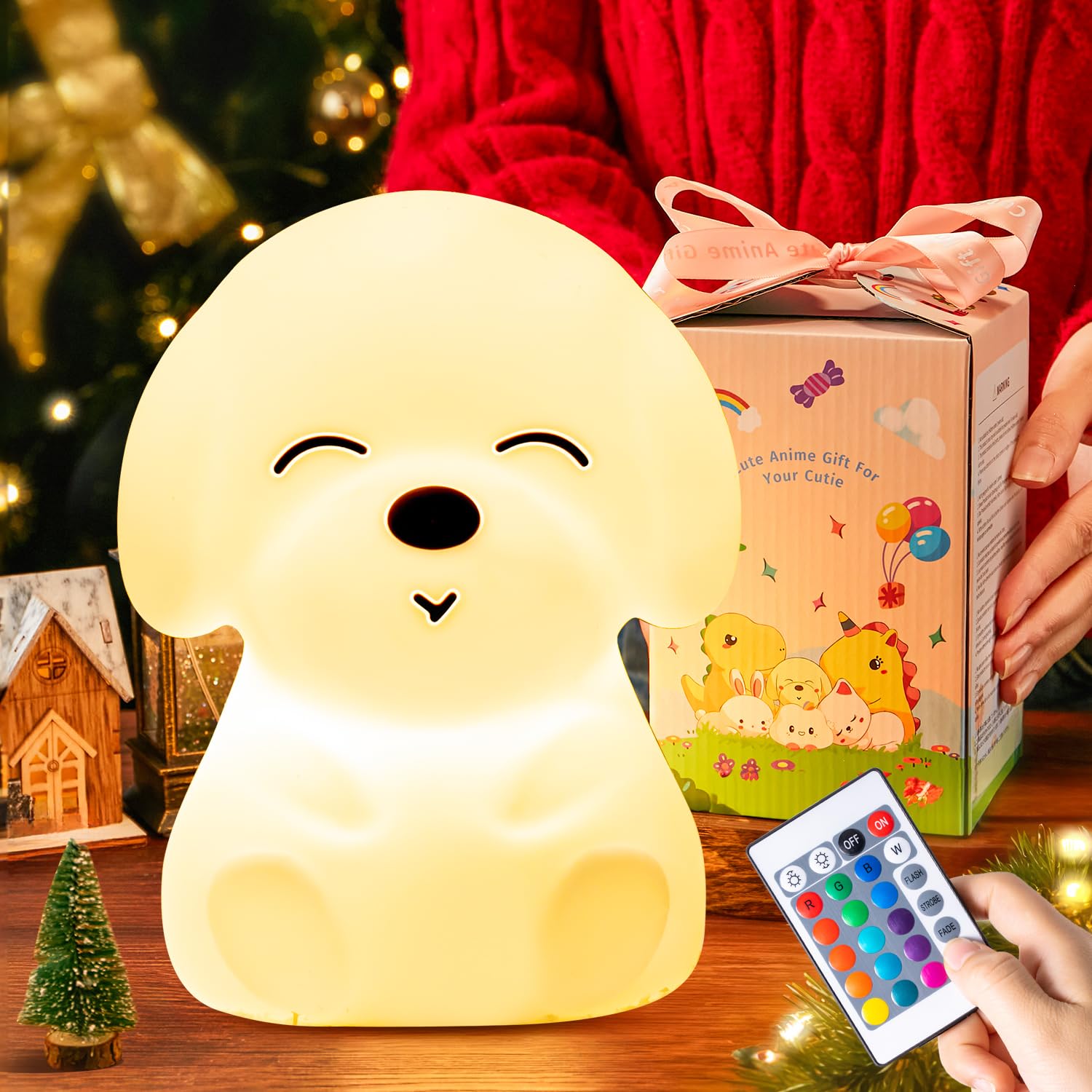Mubarek Night Lamp Dog Themed Gifts,Remote+16 Colors+Timer+Rechargeable Dog Night Light for Baby Nursery Decor, Cool Kawaii Silicone Dog Unique Lamps Dog Gift Ideas Christmas Gifts Unique Home Decor