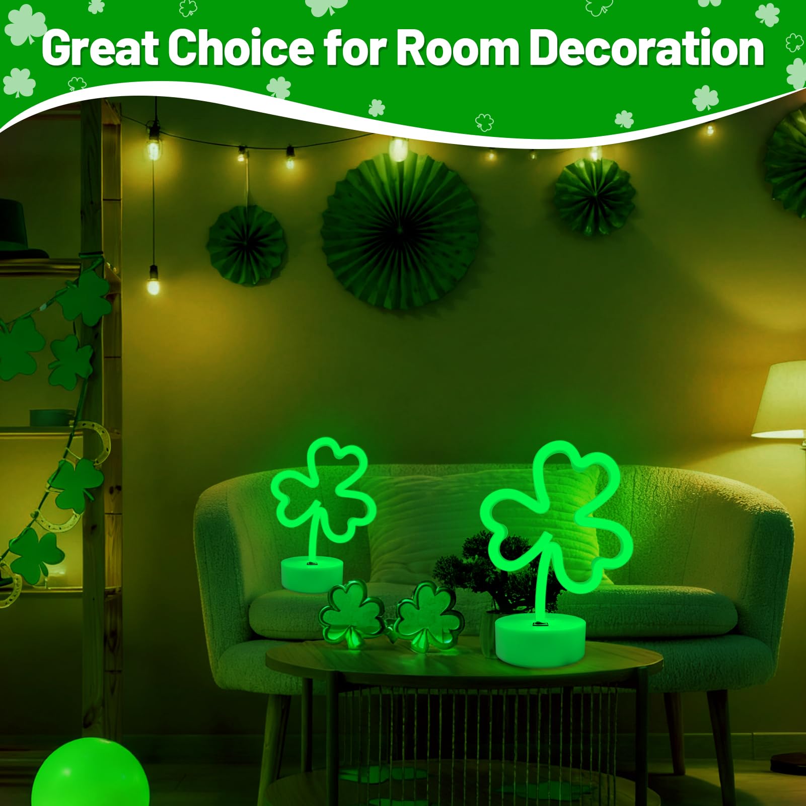 Brightdeck 2 Pack Clover Neon Signs  Led Lights Battery Operated Or Usb Powered Decoration Lamp  Neon Lights Decor For St. PatrickS Day Gifts  Wedding  Party  Room Decor(Clover)