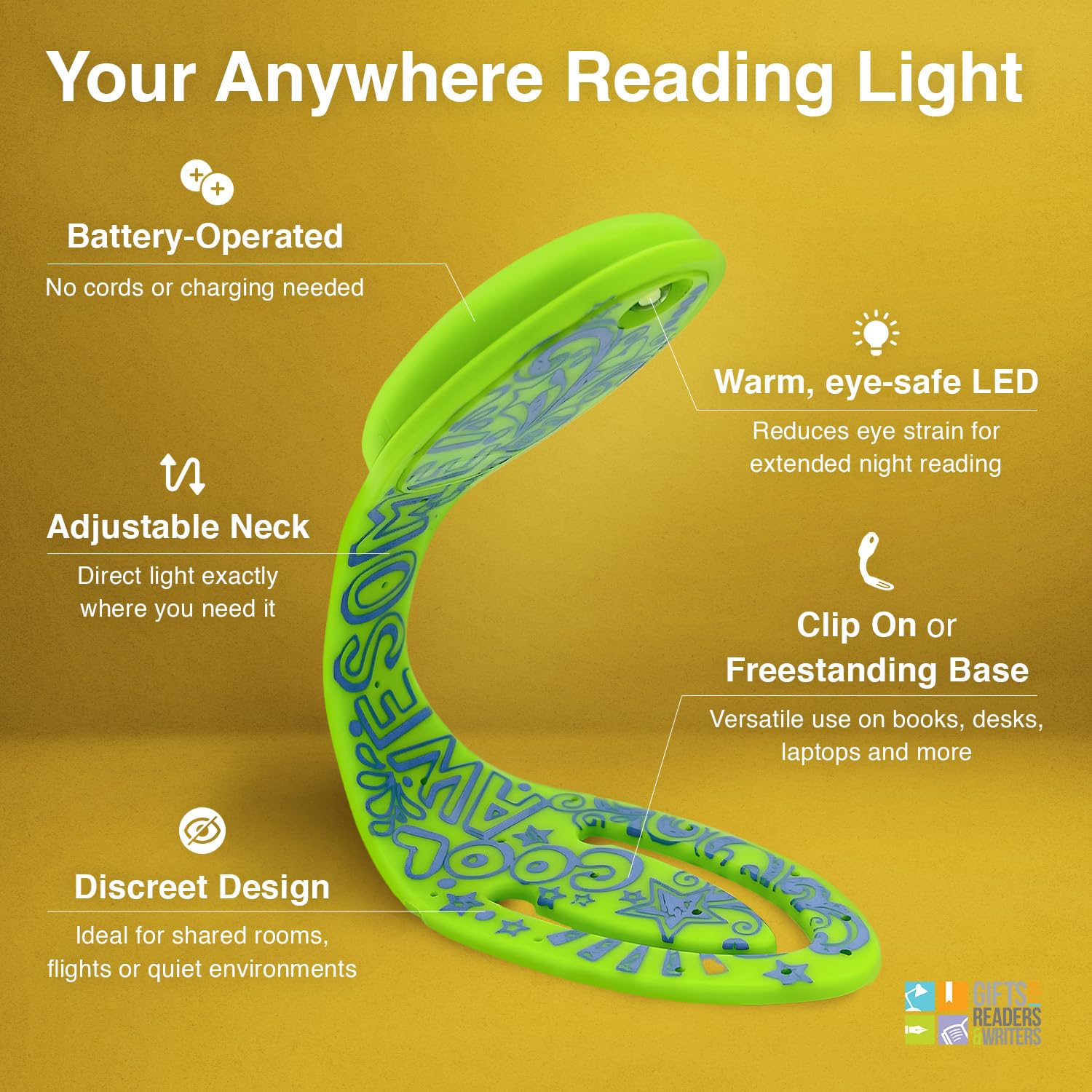 Gifts for Readers & Writers Flexilight Reading Light, LED Clip-On Bookmark Lamp, Awesome Color, Model FLA
