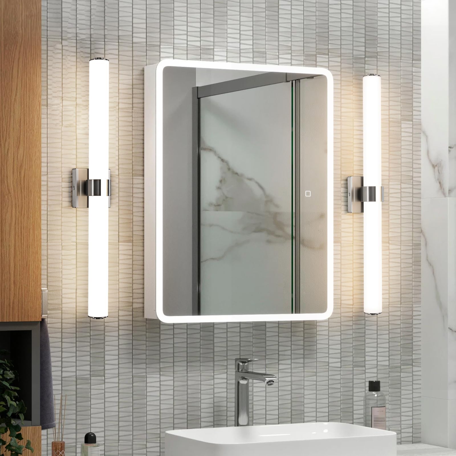 Bathroom Vanity Light Fixtures 31In Brushed Nickel Bathroom Lights Over Mirror, 36W 3000K Dimmable Led Vanity Light Bar Modern Wall Sconce Light For Mirror, Kitchen, Living Room, Gallery, Hallway