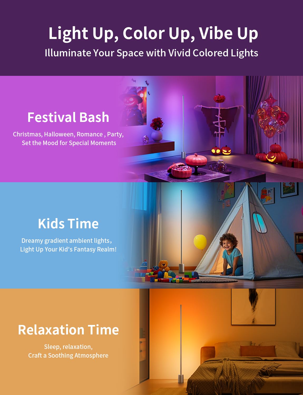 Ailofy RGBW Corner Floor Lamp, 1500lm, App Control, Metal, Silver Grey, Model FLV2