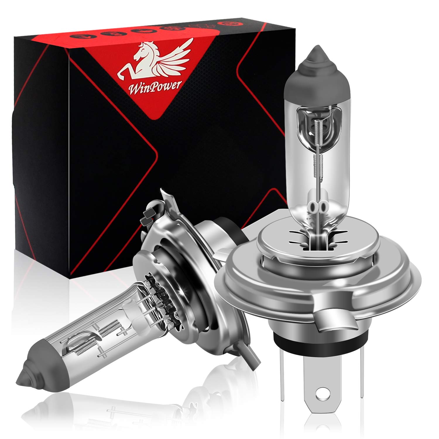 WinPower H4 Halogen Bulbs 60/55W, Pack of 2, 4300K Color, Model WP-H4 W