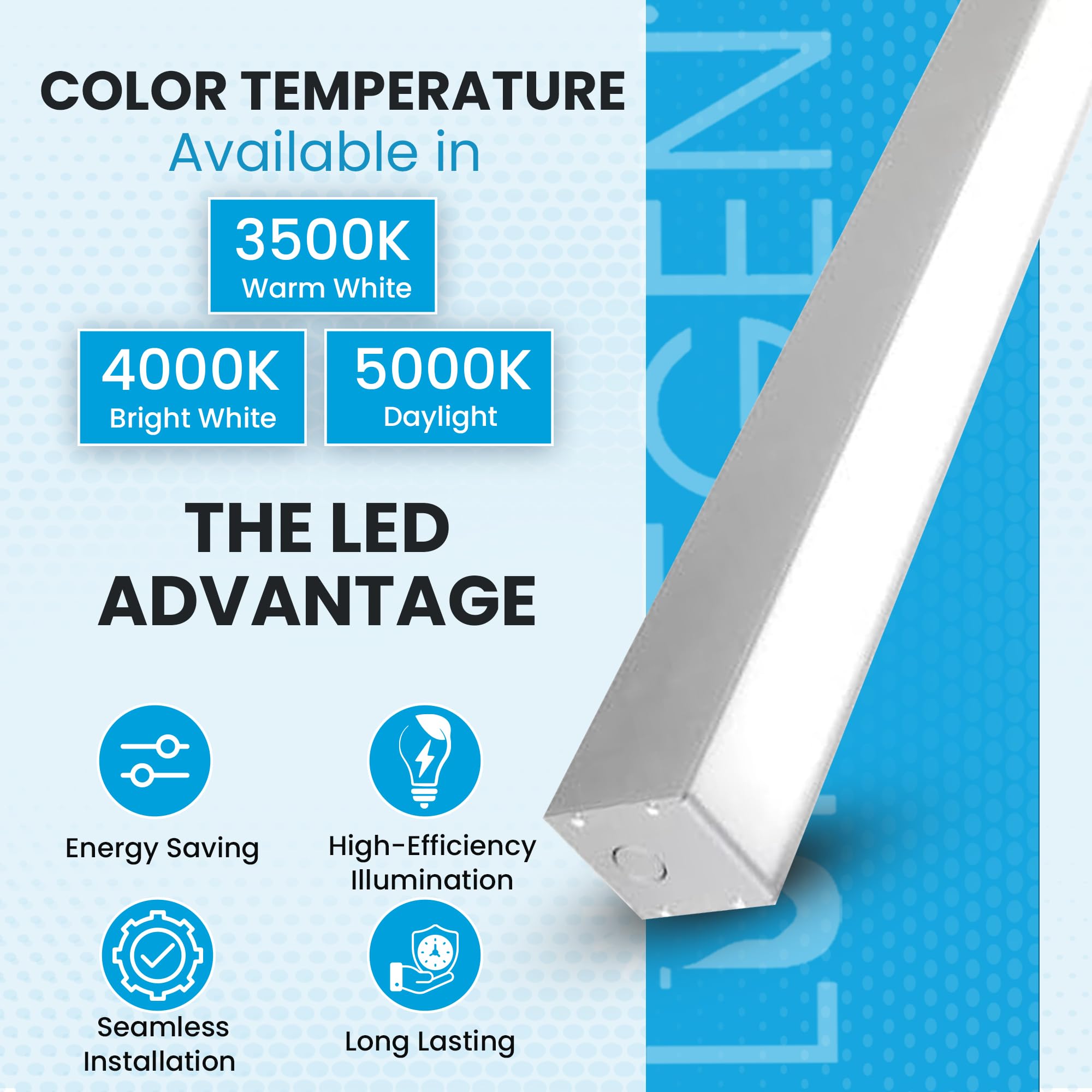 LumeGen 4ft LED Linear Light, Color Tunable 3000K/4000K/5000K, 40W, 5000 Lumens, Silver Aluminum, Model