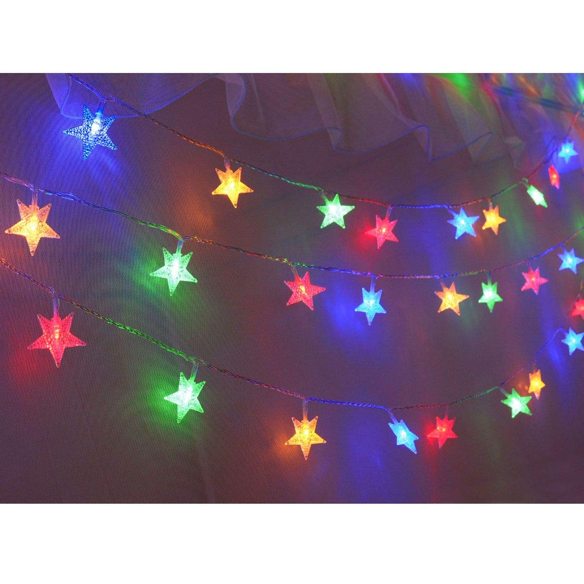 Homeleo 25ft 50 LED Multicolor Star String Lights, Battery Operated, Remote/Timer, Warm White & Multicolor for Bedroom Decor