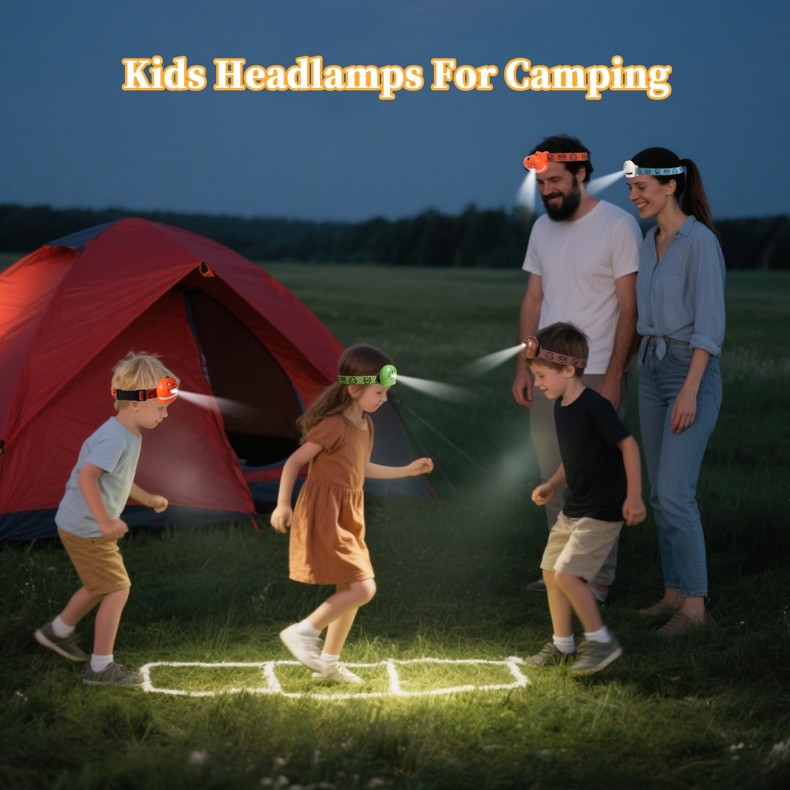 KunHe 8 Pack LED Kids Headlamp - Adjustable Animal Design, Plastic, Model H4-8, Perfect for Camping & Christmas Gifts
