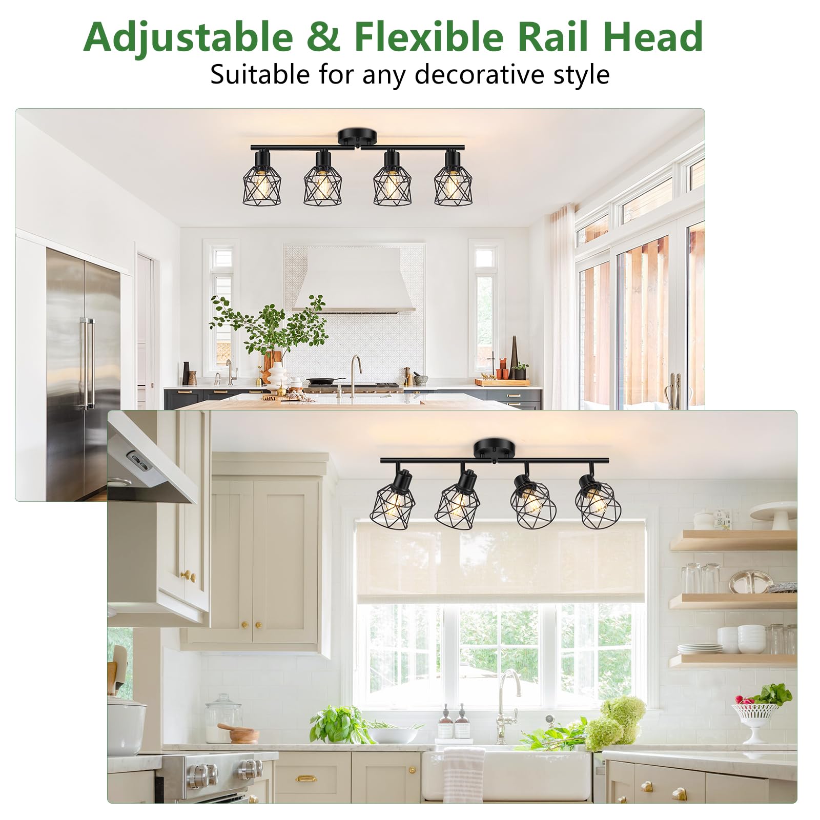 Baocuz 4-Lights Semi Flush Mount Ceiling Light, Adjustable Metal Cage Fixtures, Black, Model BTCL-4 for Dining & Living Room