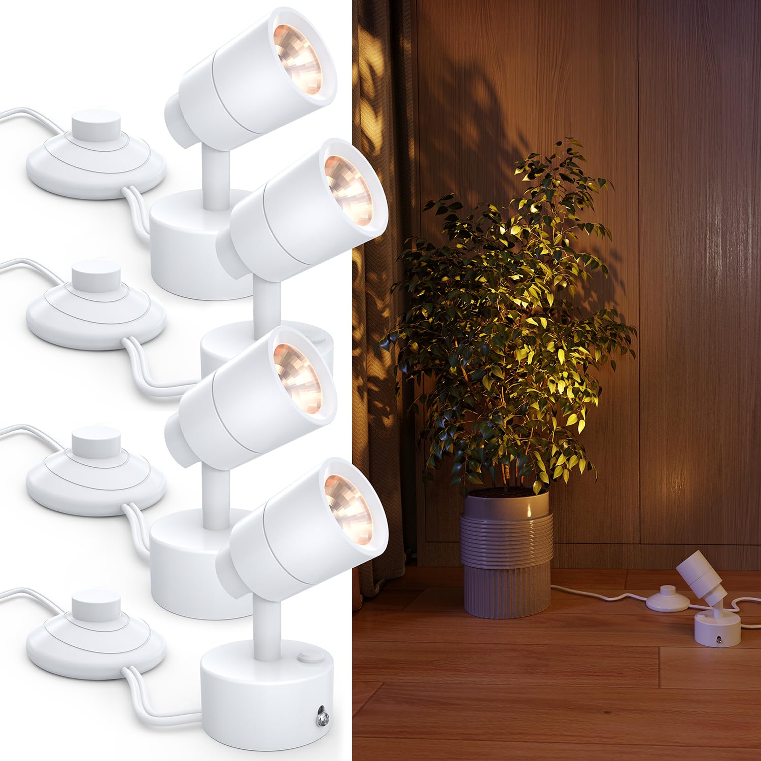 Sunco Uplights Indoor with Foot Switch, 3W LED Floor Spotlight for Indoor Plants, 300 Lumens, 3000K Warm White, Uplighting for D