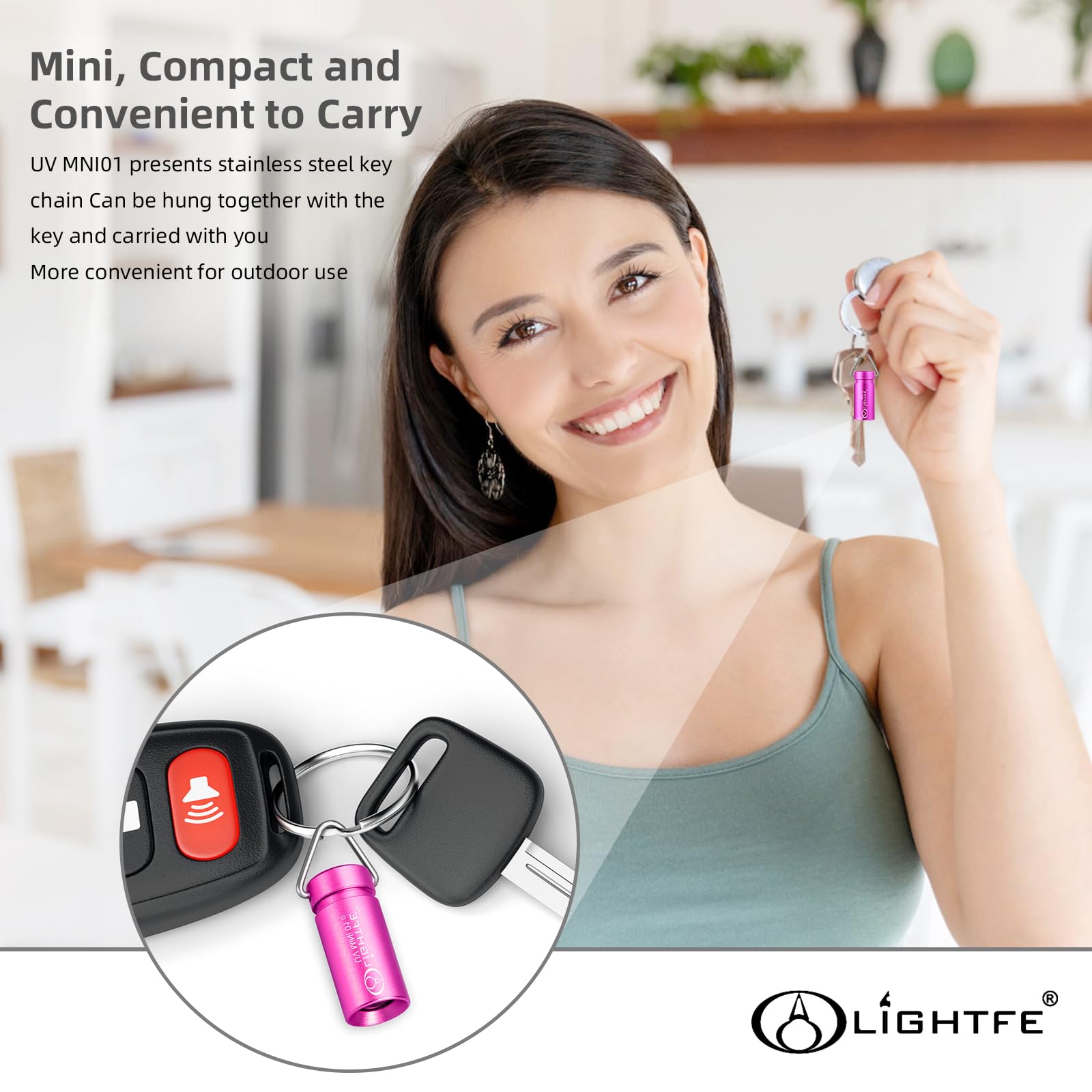 LIGHTFE UV Mini 01D Blacklight Flashlight, 365nm Keychain Lamp for Pet Urine & Stain Detection, UV365NM Color