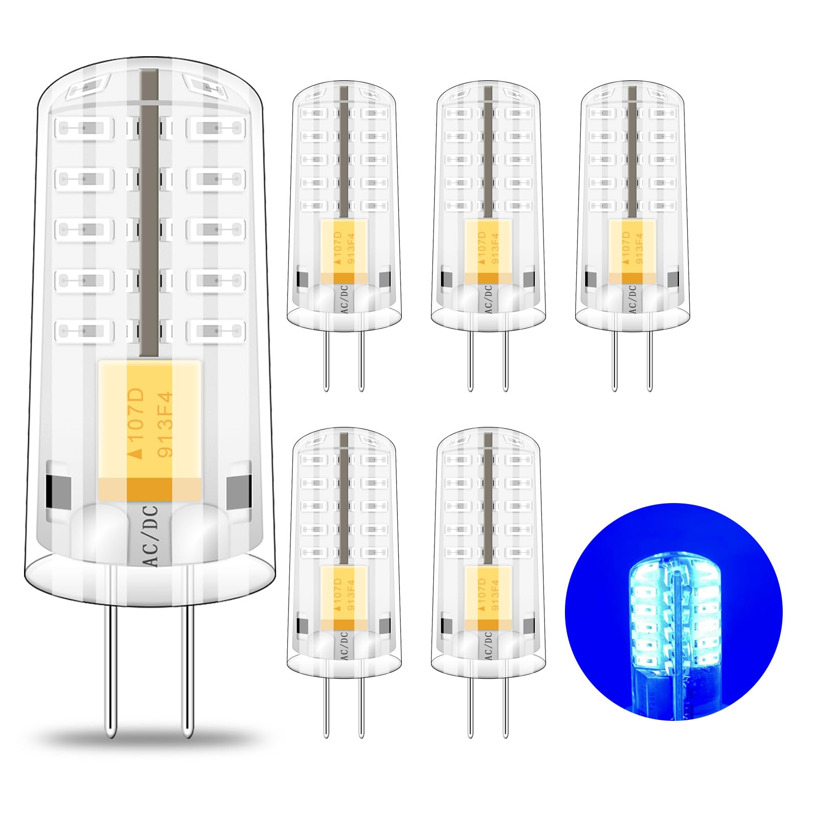 BROLSKUN G4 LED Bulb Blue Light 12V Halloween Decorations Lights Christmas AC/DC 12V 2W RGB G4 Bi-Pin LED Landscape Light Bulbs 12 Volt Low Voltage 200LM  6-Pack
