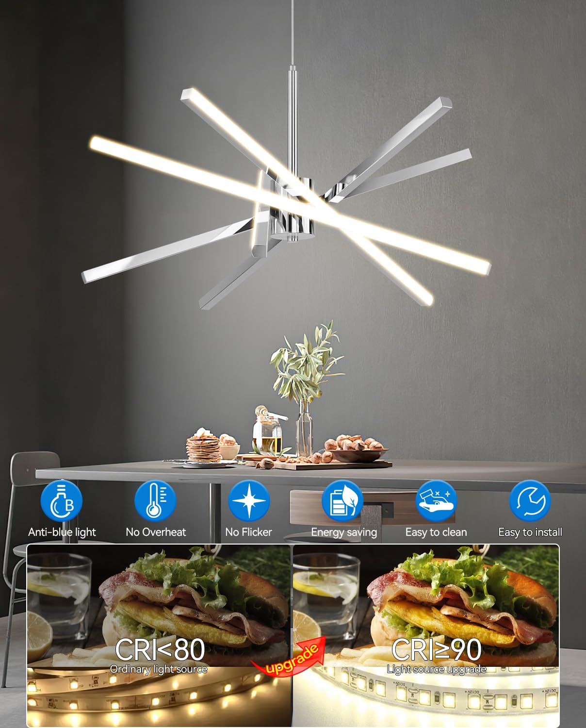 Modern Sputnik Chandelier Ceiling 82W Led Black Pendant Light Embedded Mount Chandeliers Dining Room Light Fixtures Over Table D