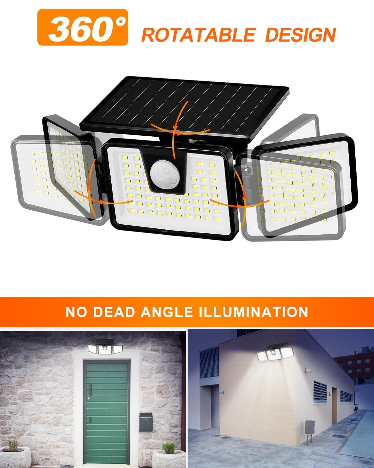 Incx Solar Lights Outdoor With Motion Sensor,Solar Lights For Outside 3 Heads Security Lights,156 Led Flood Light Spotlight, Ip65 Waterproof 2 Pack