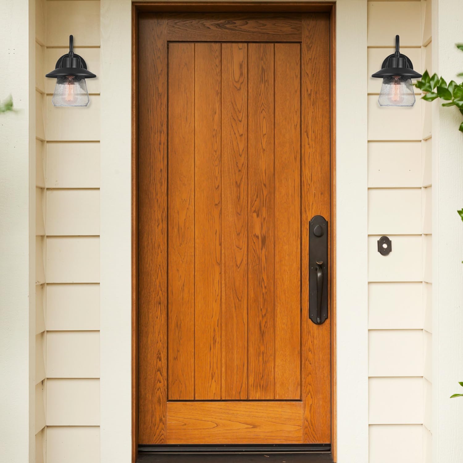 Globe Electric 60000012 1-Light Outdoor Wall Sconce, Matte Black, 7 Seeded Glass Shade, Curved Stem, Porch Light, Wall Lights Fo