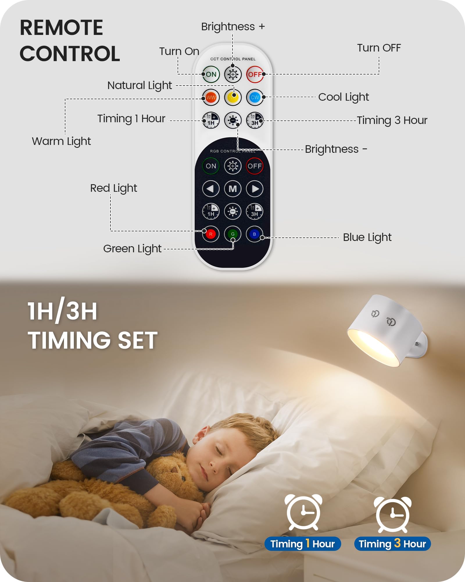 Goebleson Battery Operated Wall Sconce Set Of 2, Rechargeable Wall Lights With Remote Control, 3 Color Temp 3 Rgb Dimmable, 360