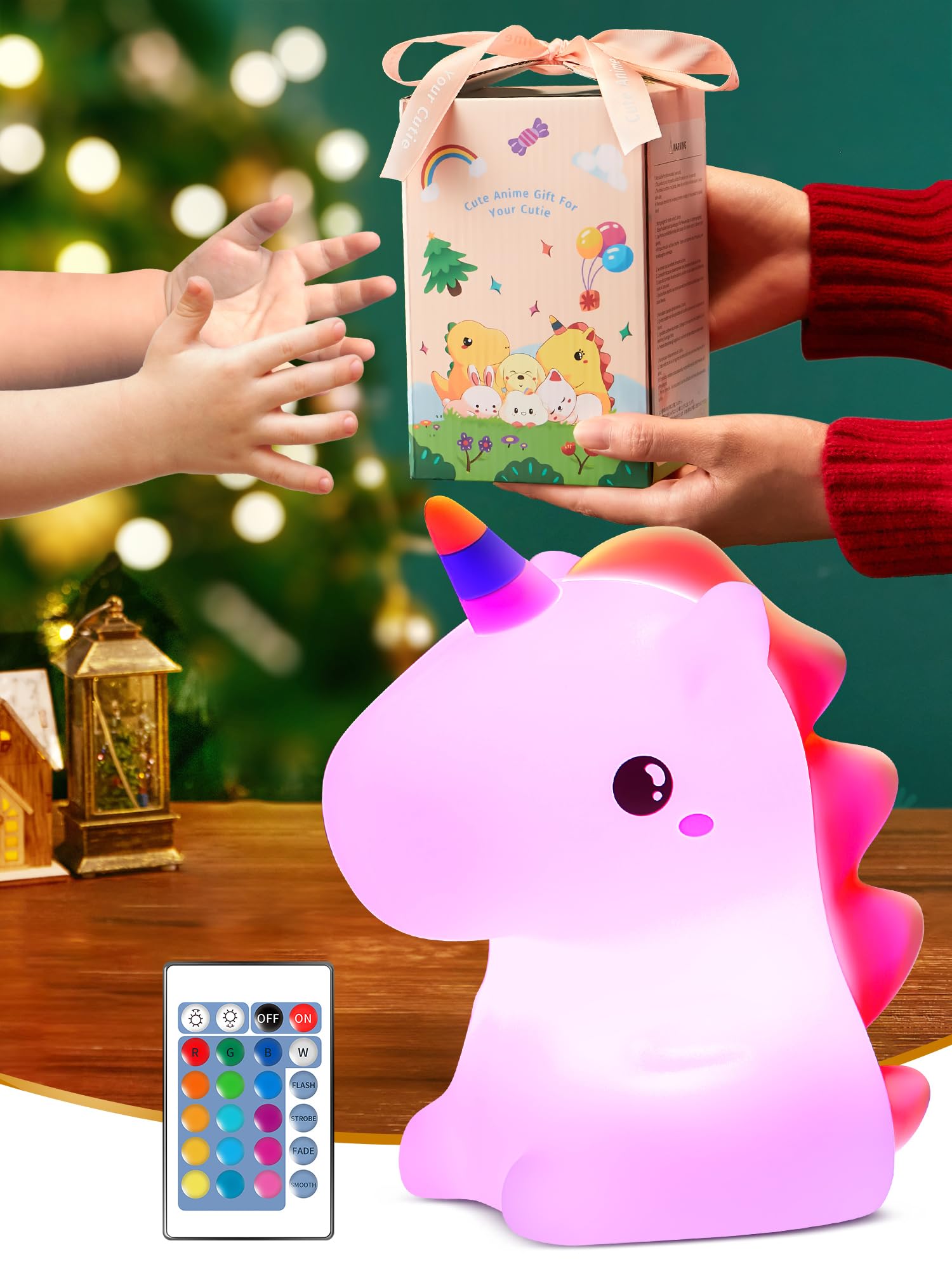 One Fire Unicorn Night Light for Kids, Remote Control, 16 Colors, Silicone, Rechargeable