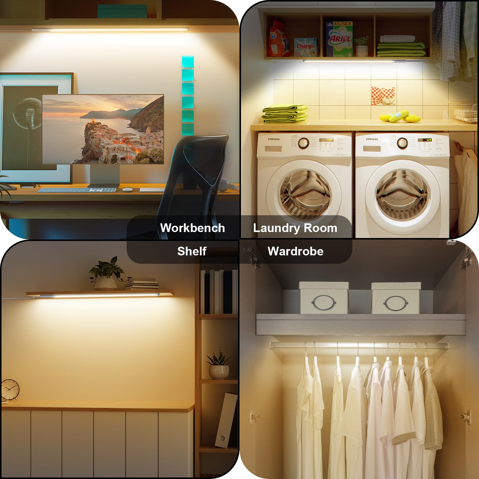 Under Cabinet Lighting Natural White 4000K, Dimmable Under Cabinet Lights With Touch Switch, Led Under Counter Lighting For Desk