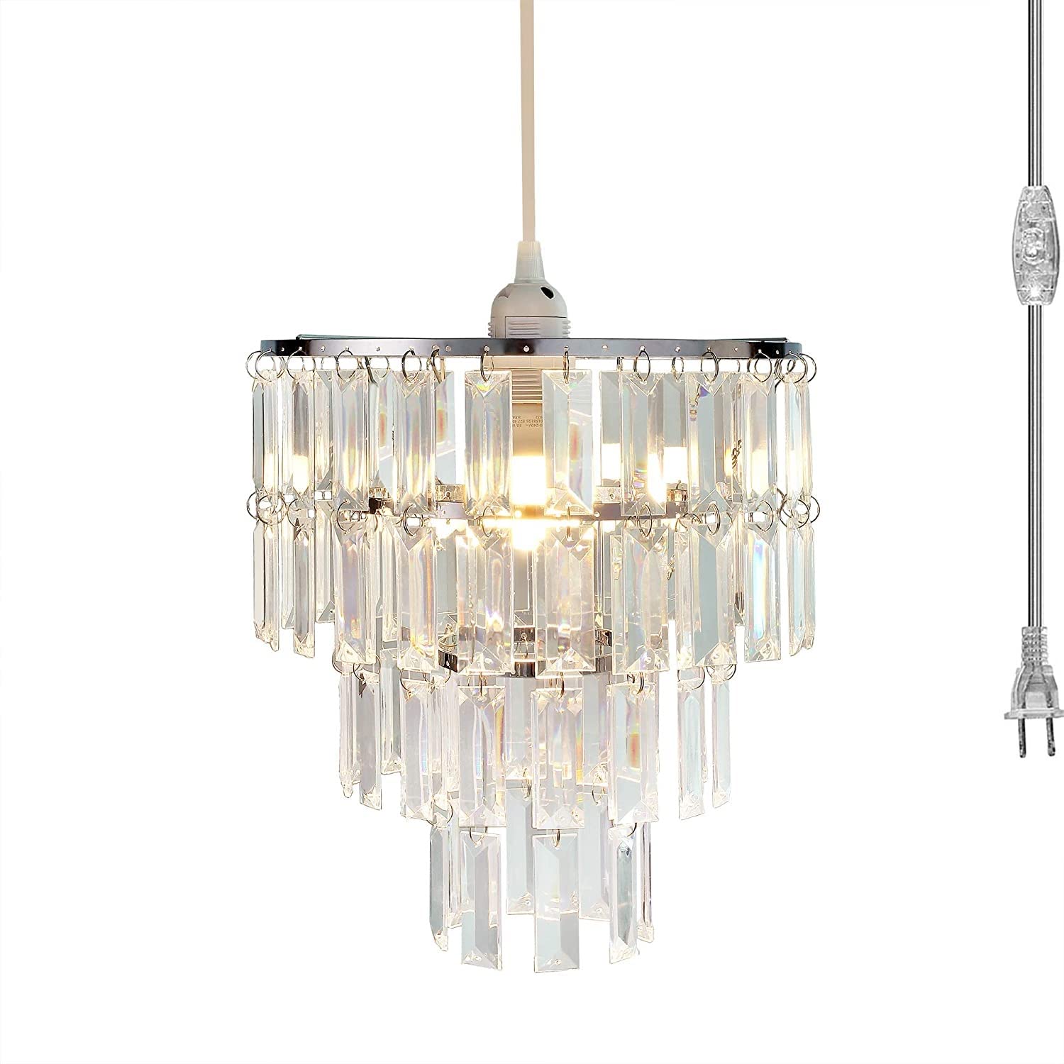 FlavorThings Modern Chandelier Pendant Light Fixture, Crystal, 1 Light Plug-In, 10.25in x 11.5in, with ON/OFF Switch and 16.4ft Cord