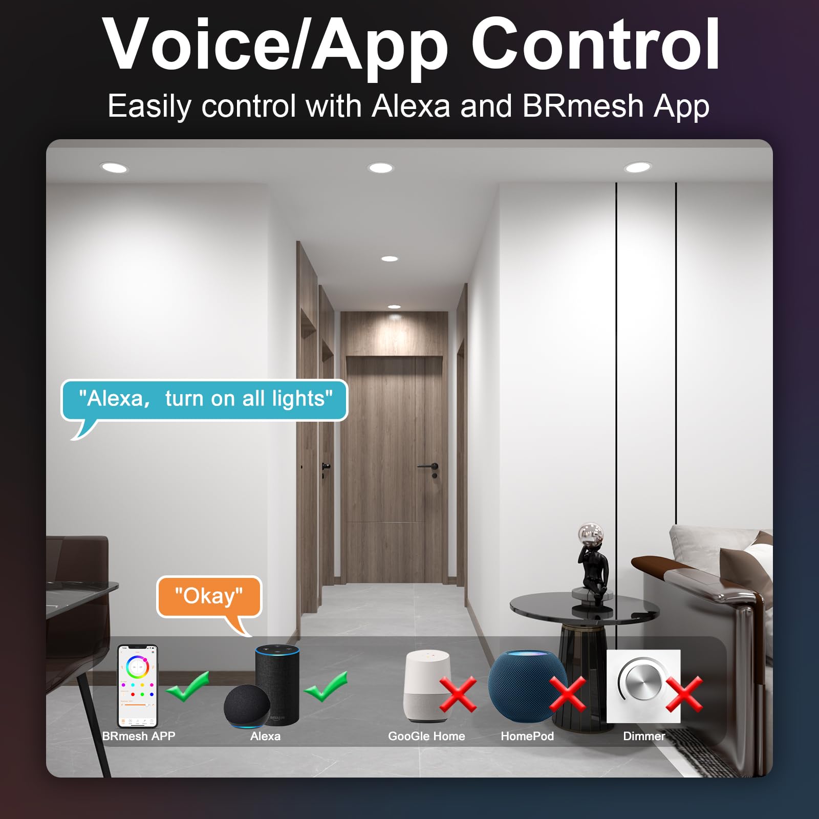 Smart Recessed Lighting 6 Inch Rgbcw Color Changing 16W Led Downlights With Junction Box,1350 Lumen Canless Wafer Recessed Ceili