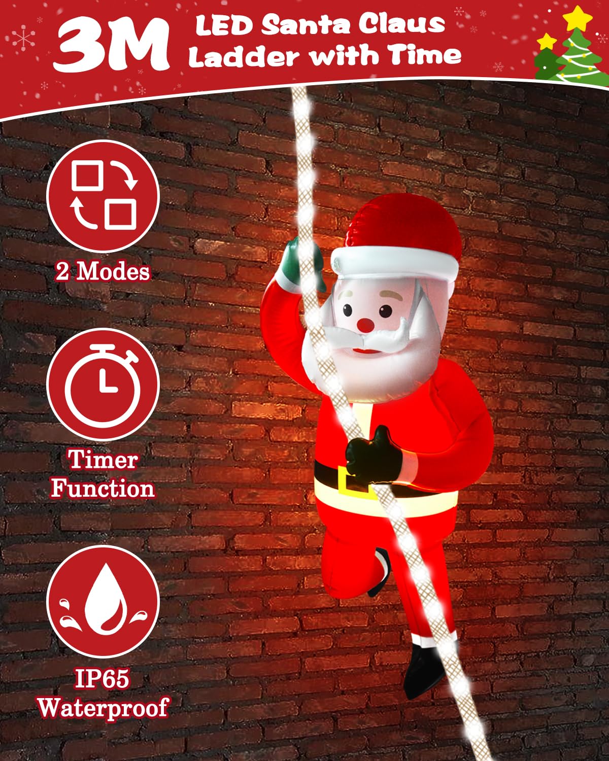 Baung Christmas Inflatables Decorations Outdoor 9.8Ft Led Xmas String Light With 2.7Ft Luminous Santa Claus,Led Rope Hanging Lights Xmas Tree Decor For Window,Garden,Home,Indoor Decor Ornament Gifts