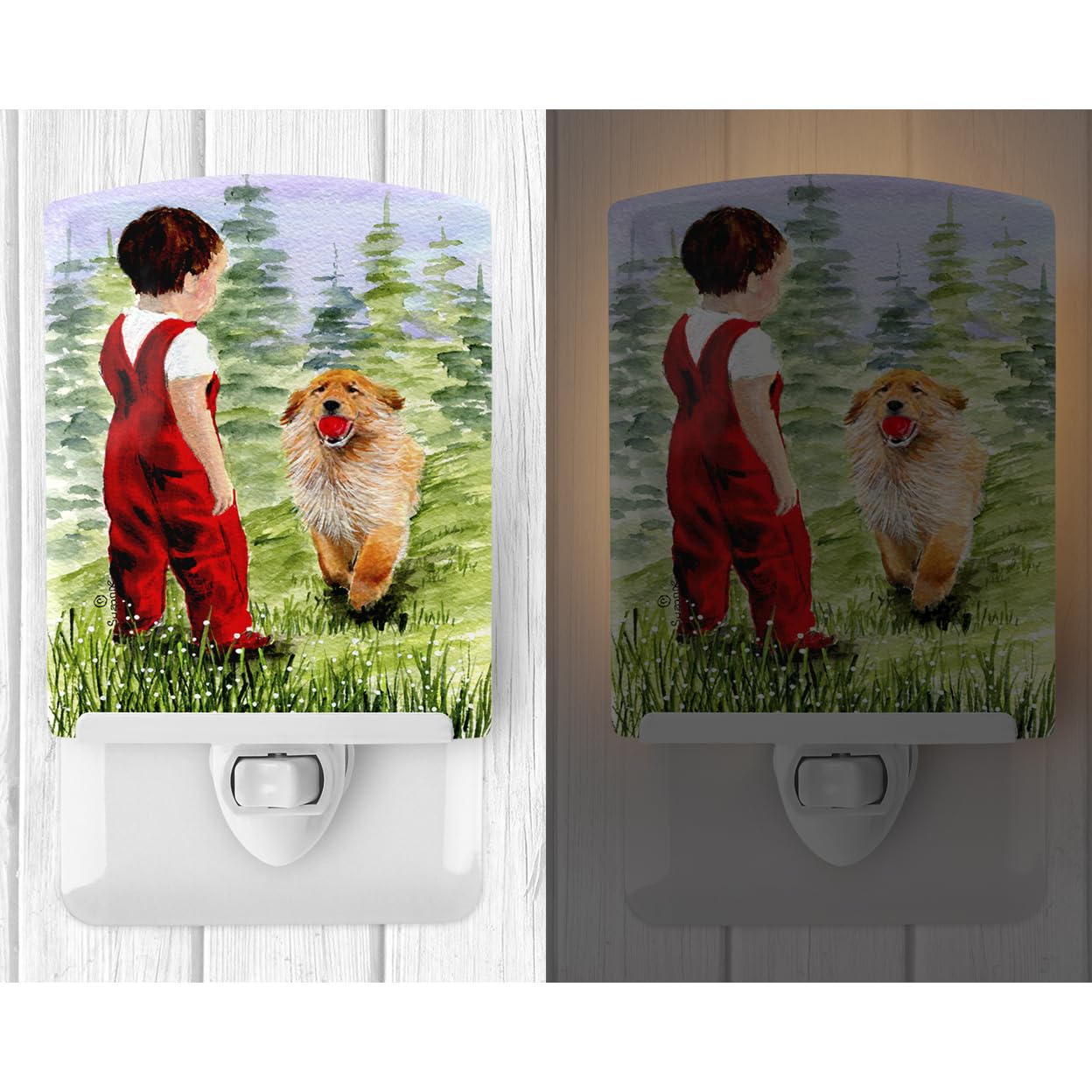 Carolines Treasures Ceramic Night Light, Little Boy with Golden Retriever, UL-Certified, 6x4x3 inches, Multicolor, Model SS8545CNL