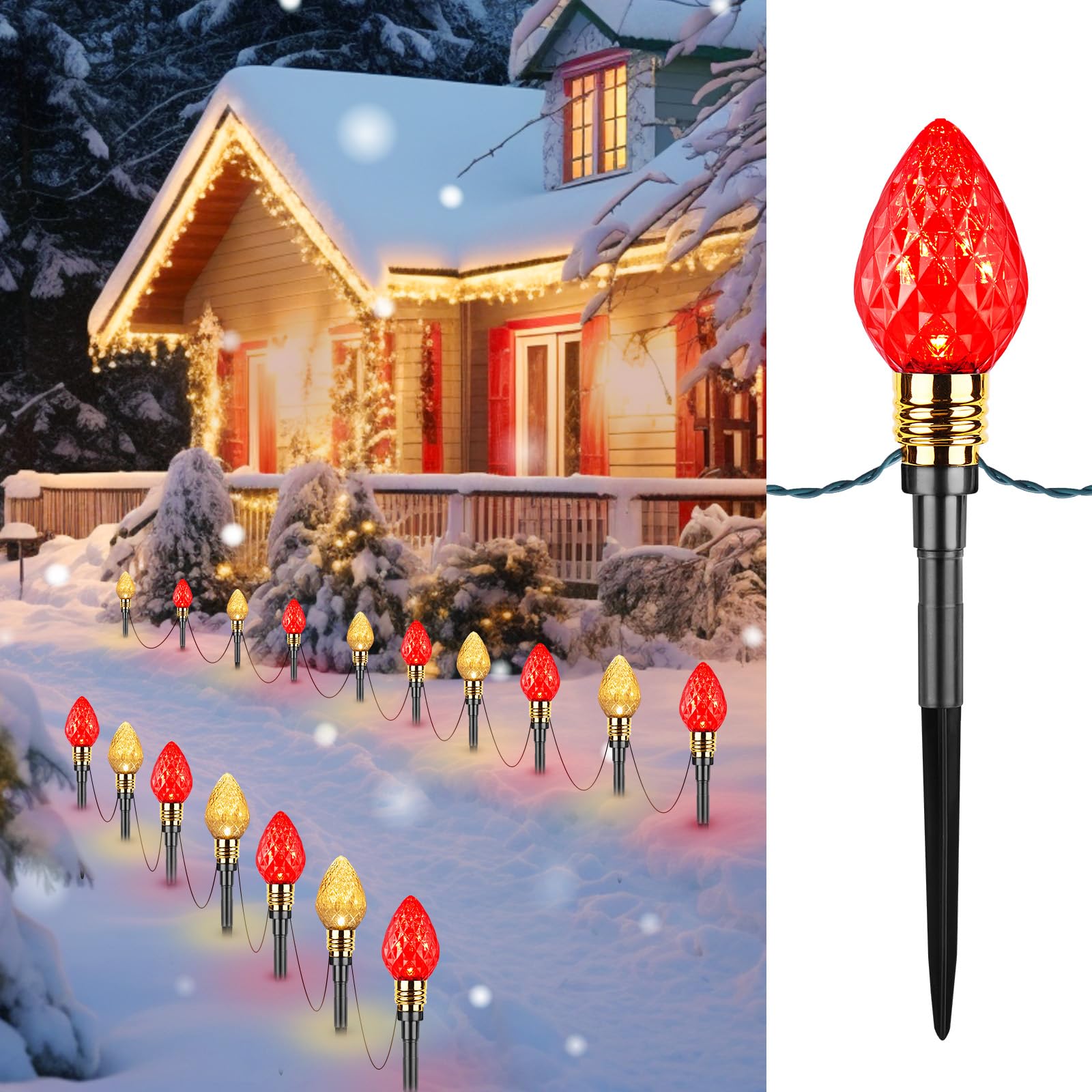 Brightown Christmas Pathway Lights - 20 LED, 34.8 ft, 2 Pack, Strawberry Red & Warm White, Model GY-C-50.6-U-B1