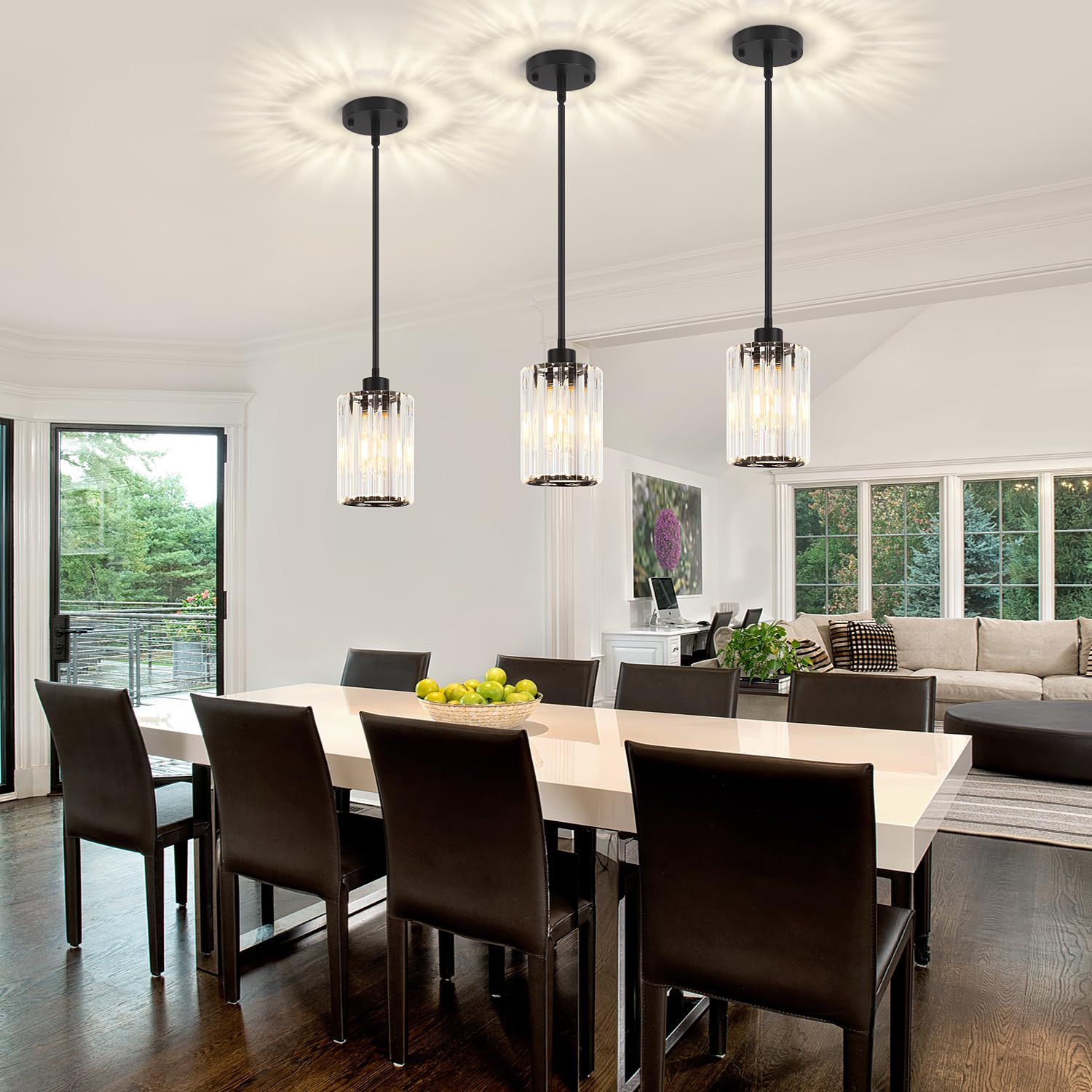 Zsmihdoh 3 Pack Black Pendant Light  Modern Crystal Pendant Lights Kitchen Island Lighting  Hanging Light Fixtures Mini Chandelier Pendant Lights For Island Dining Room Hallway Bedroom
