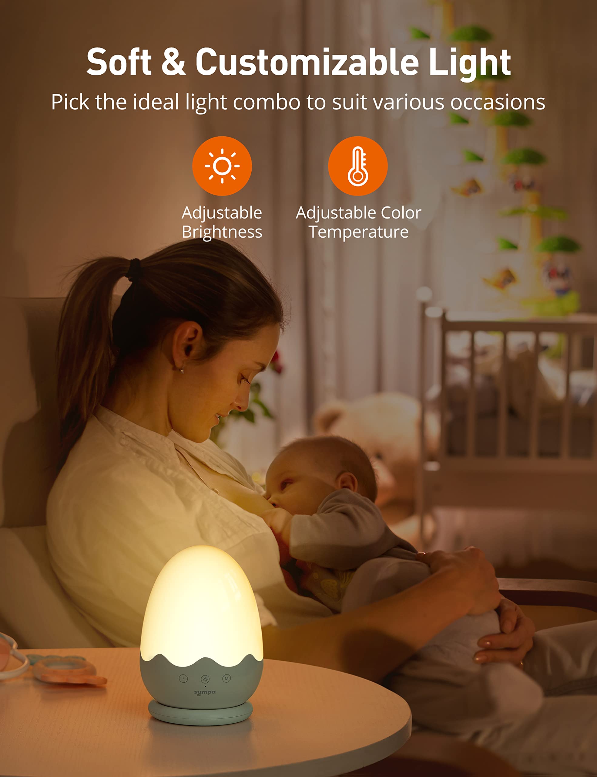 sympa Night Light for Kids, Baby Night Light with Charging Pad, Dimmable Baby Egg Lamp 60-min Timer, Portable Rechargeable Bedsi