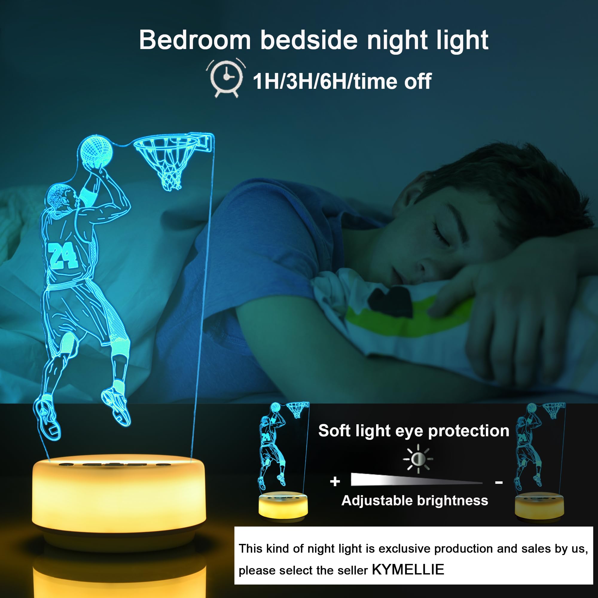 Kymellie Basketball Night Light Basketball Gifts For Boys, Basketball Lover 14 Colors Led Bedroom Sports Decor Lamp With Remote Control/Entity Key/Timer, Birthday Xmas Gifts For Boys&Girls