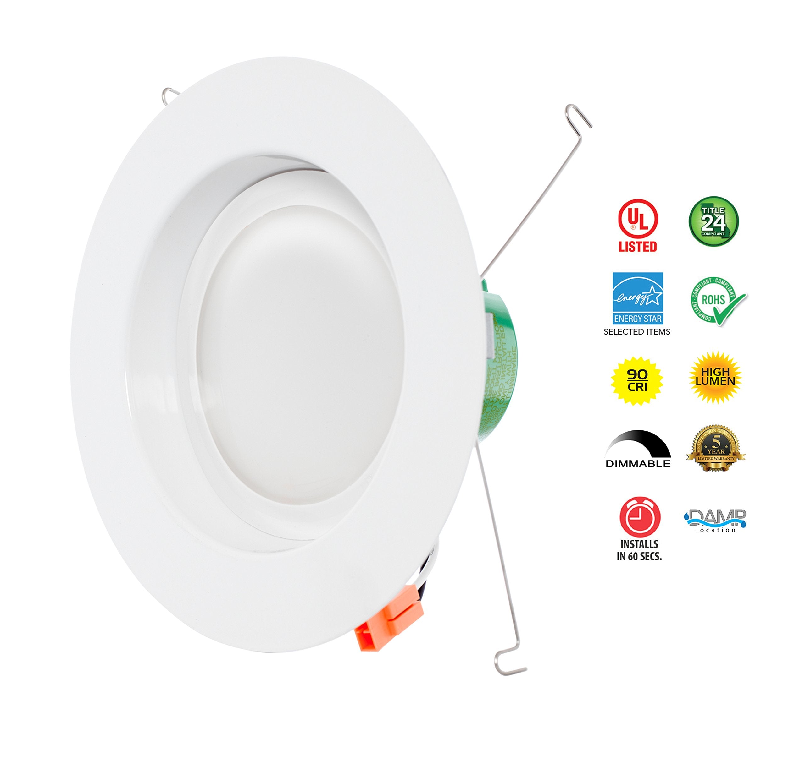 Westgate Lighting 19 Watt 6'' Inch Recessed Lighting Kit Dimmable Led Retrofit Downlight With Integrated Smooth Trim 120V (3500K