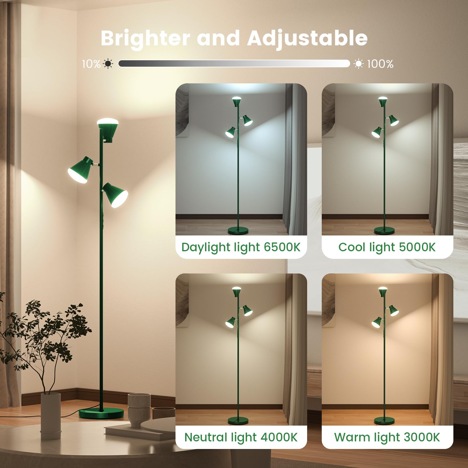 SIBRILLE 36W LED Floor Lamp, Dimmable with Remote, 4 Color Temps, Green, Model H107812