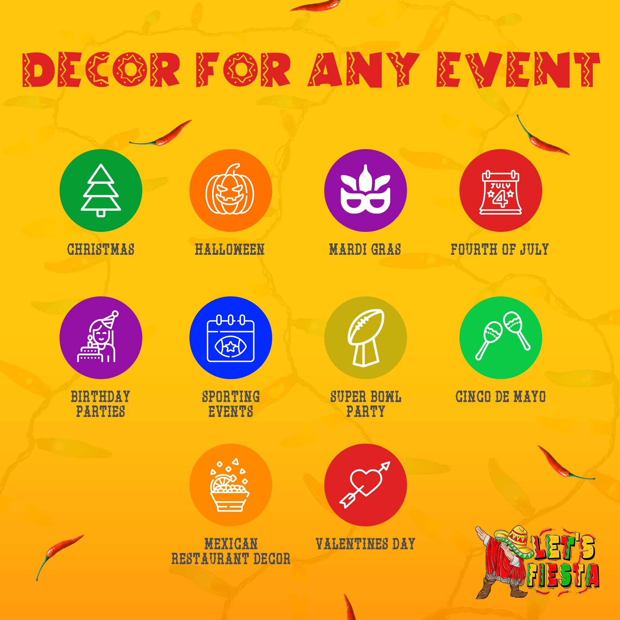 LETS FIESTA Chili Pepper Light Covers - 50 Vinyl Covers for LED String Lights - Multicolor Indoor/Outdoor - Patriotic