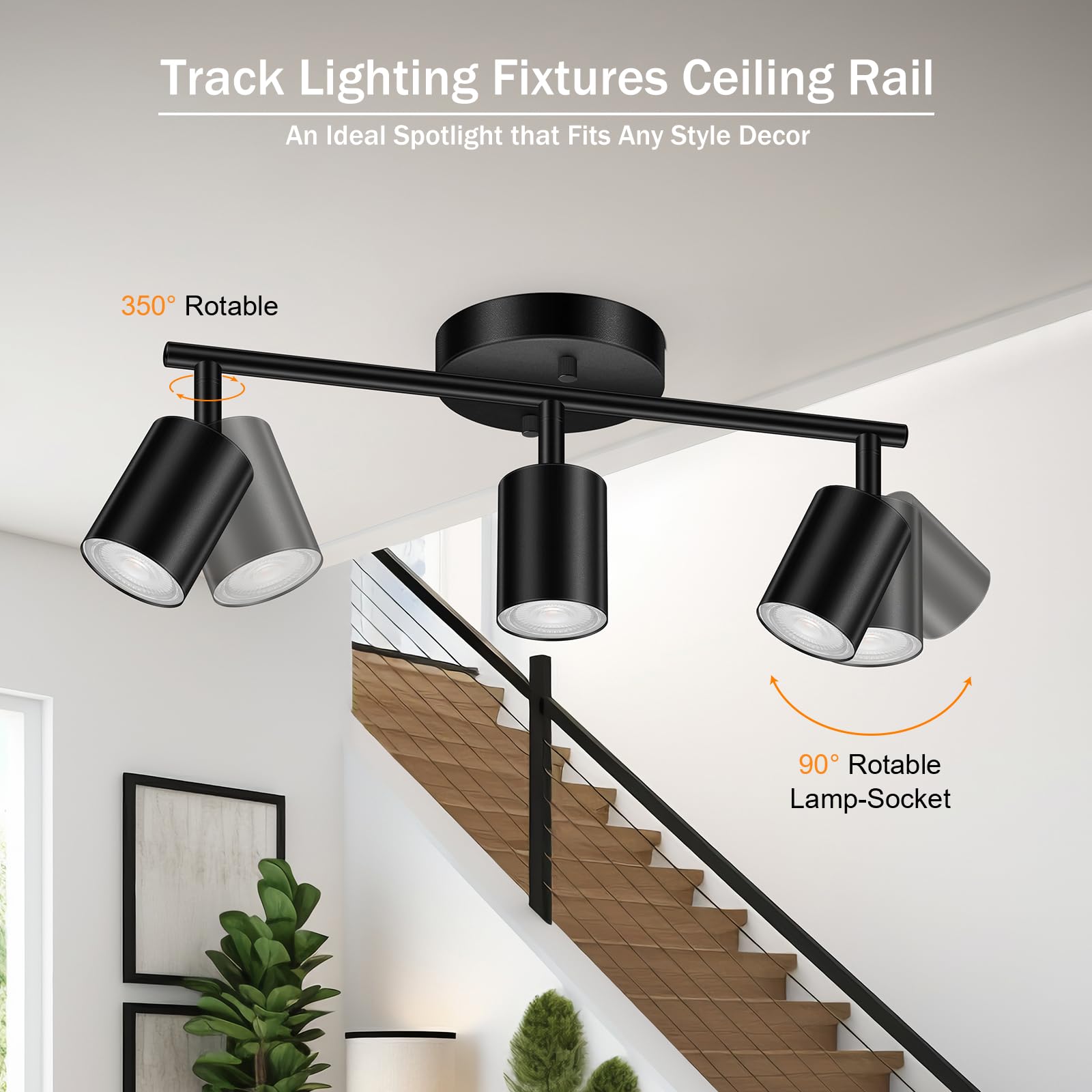 Led Track Lighting Fixtures Ceiling, Black 3-Light Track Lights For Kitchen, 3 Way Ceiling Spotlight, Flexibly Rotatable Wall Mo