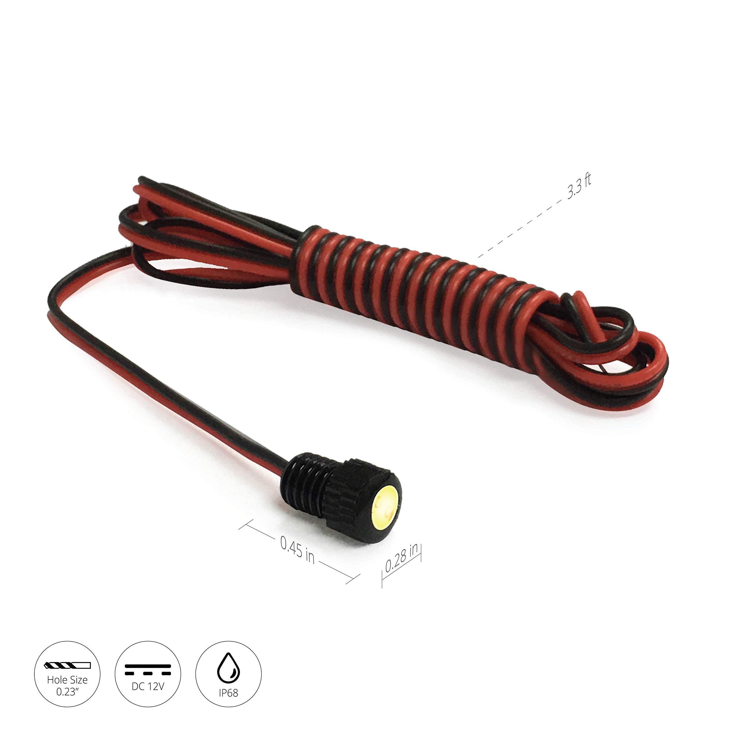 Oznium Brightest Light Bolt 12V LED Flush Mount - 6mm Aluminum Housing, Warm White, for Cars and Motorcycles