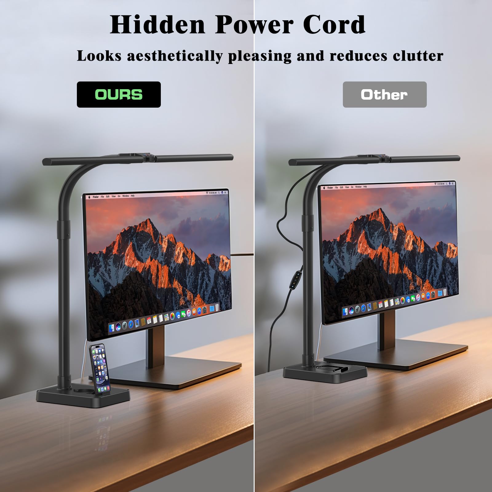 Gaefury Led Desk Lamp For Home Office, 24W Bright Desk Lamp With Phone Holder Base - 25 Lighting Modes Eye-Caring Desk Light Adj