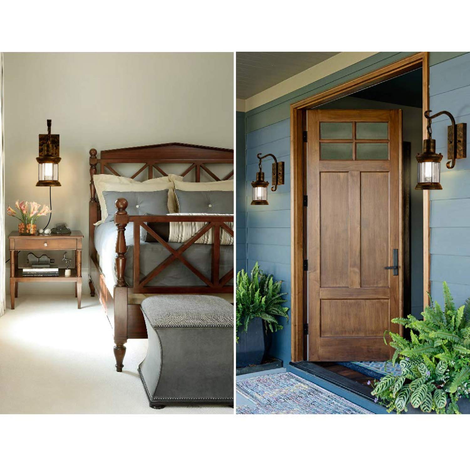 Gladfresit Vintage Wall Sconces Oil Rubbed Plug In, Industrial Wall Lights Rustic 2 In 1 Design, Glass Shade Lighting Fixture Wi