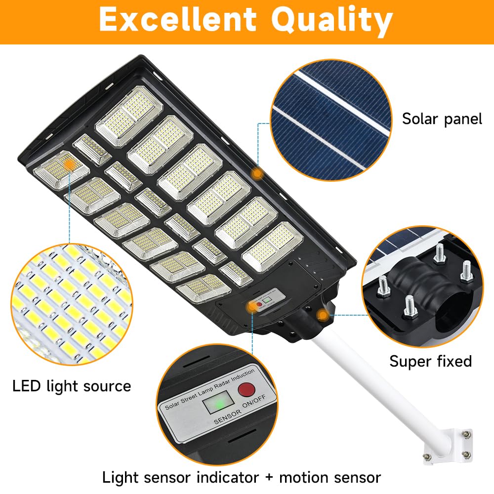DENGMALL Solar Street Light, 16000W, 100000 Lumens, Motion Sensor, Remote Control, Waterproof, Model DMTYNLD011