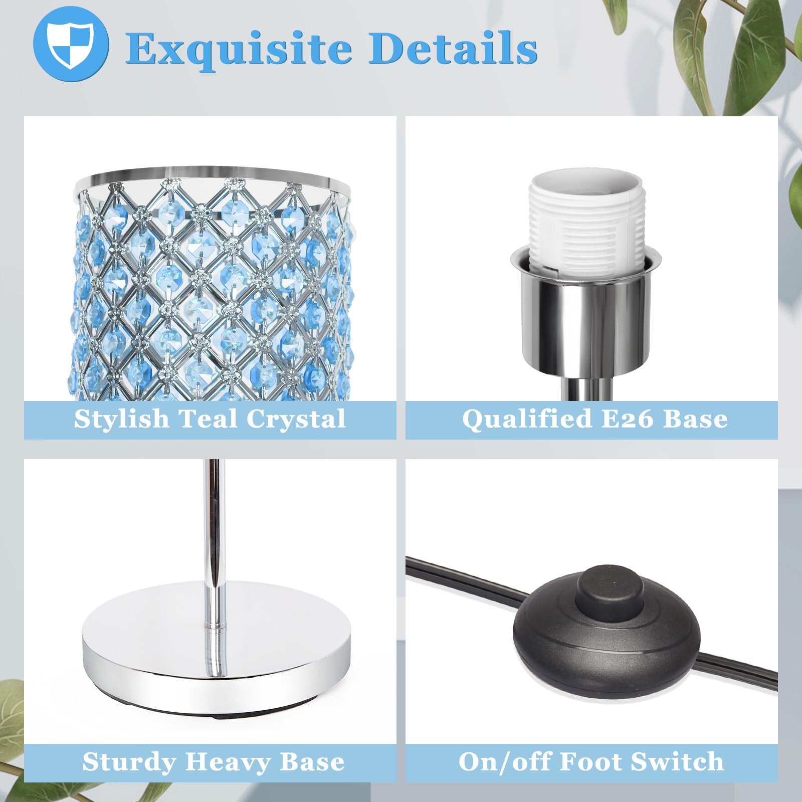 Floor Lamp For Living Room, Crystal Floor Lamp Girl Bedroom Lights, Silver Standing Lamps With Teal Shade, Elegant Standing Ligh