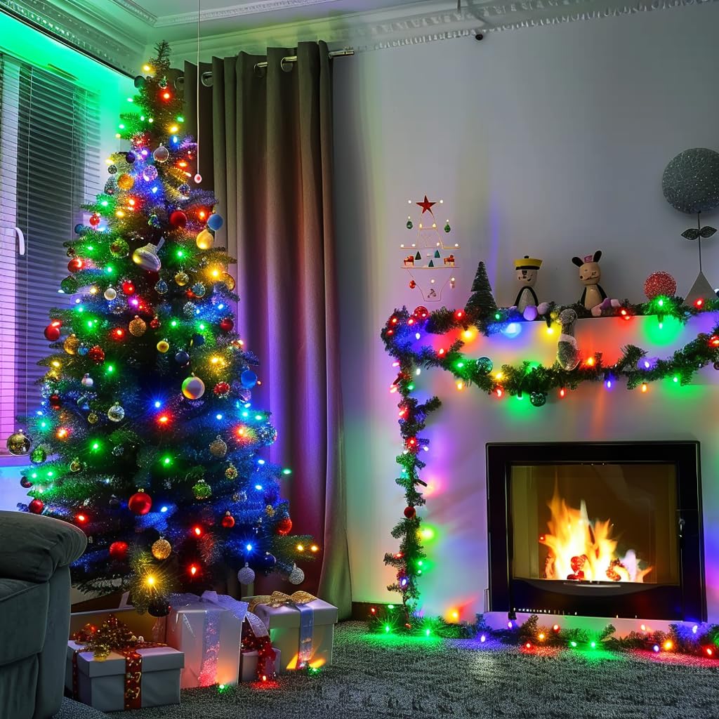 Potive Total 66Ft 200 Led Led Multicolor Christmas Lights Outdoor, 2 Pack Battery Operated Fairy Christmas Lights With Remote, 8