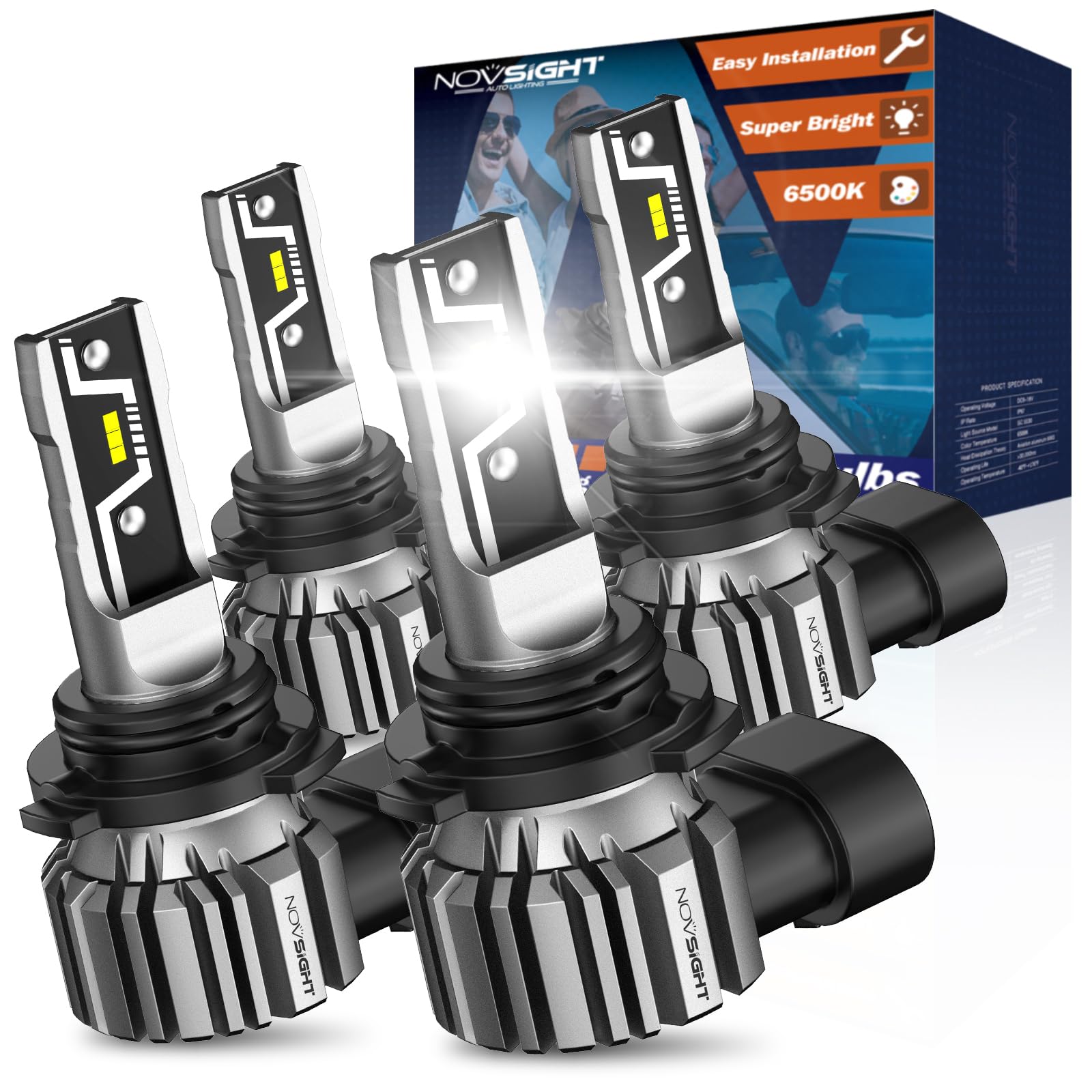 NOVSIGHT 9005 9006 LED Light Bulbs Combo - 40000LM, 6500K Cool White, 1:1 Design, Aluminum, Model A500-N57US