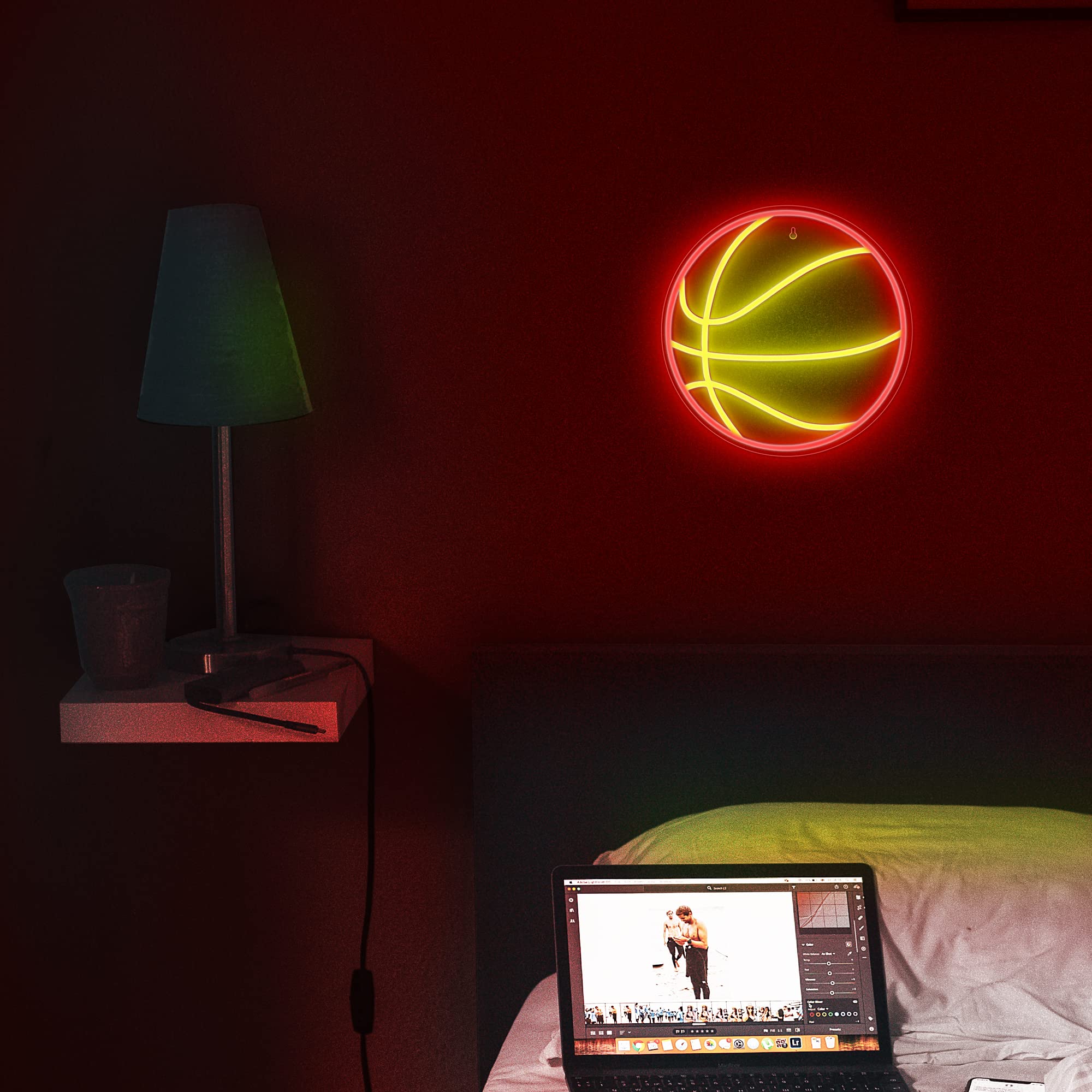 Lumoonosity Basketball Neon Sign - LED Wall Decor for Game Room - Red&Yellow - Model NS-Basketball Red&Yellow