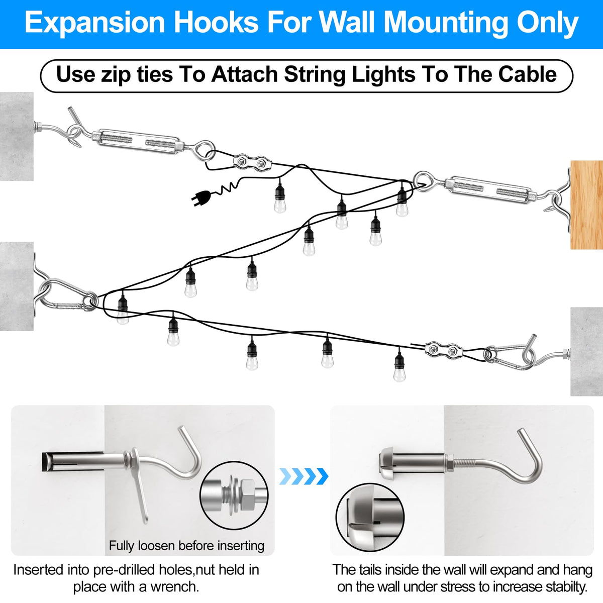 Ugarden Upgraded Outdoor String Light Hanging Kit, 170Ft Globe String ...