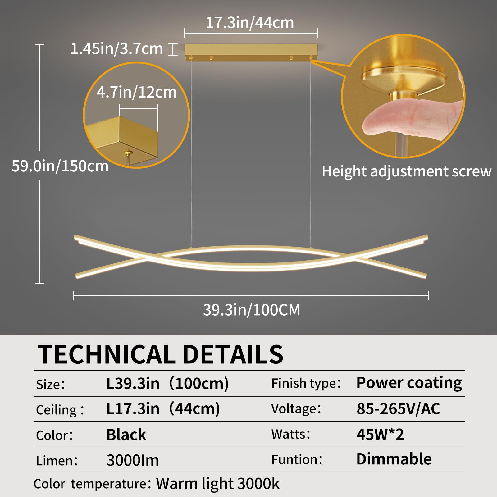 Modern Chandelier With 1%-100% Dimmable, Suitable For Dining Room, Bedroom And Living Room(Gold)