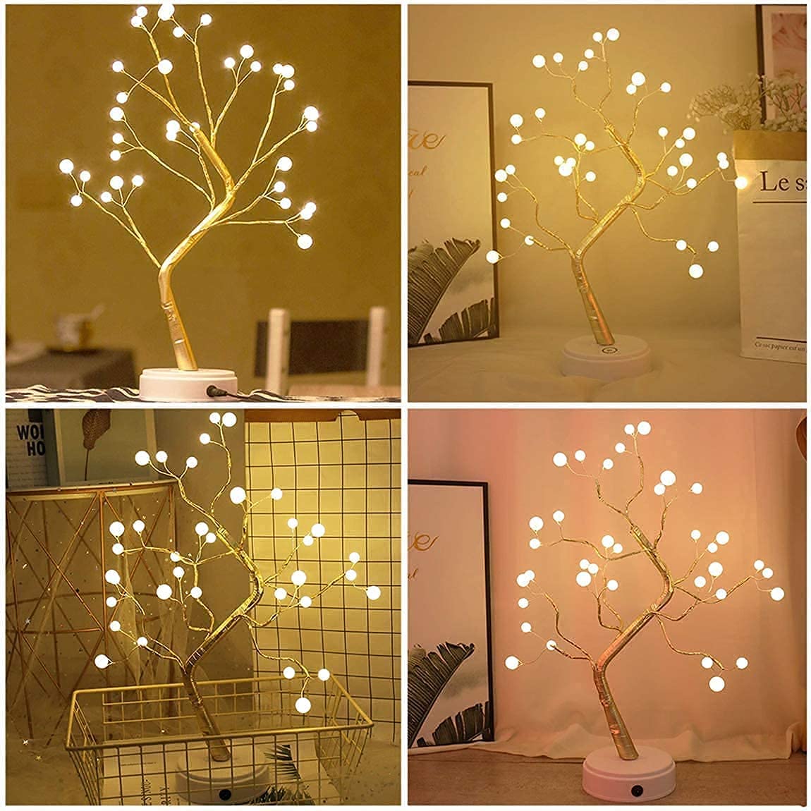 SAIELLIN Bonsai Led Light Desk Tree Lamps for Home Decoration Items, Battery Powered OR USB Adapter Table Decor Pearl LED Lights