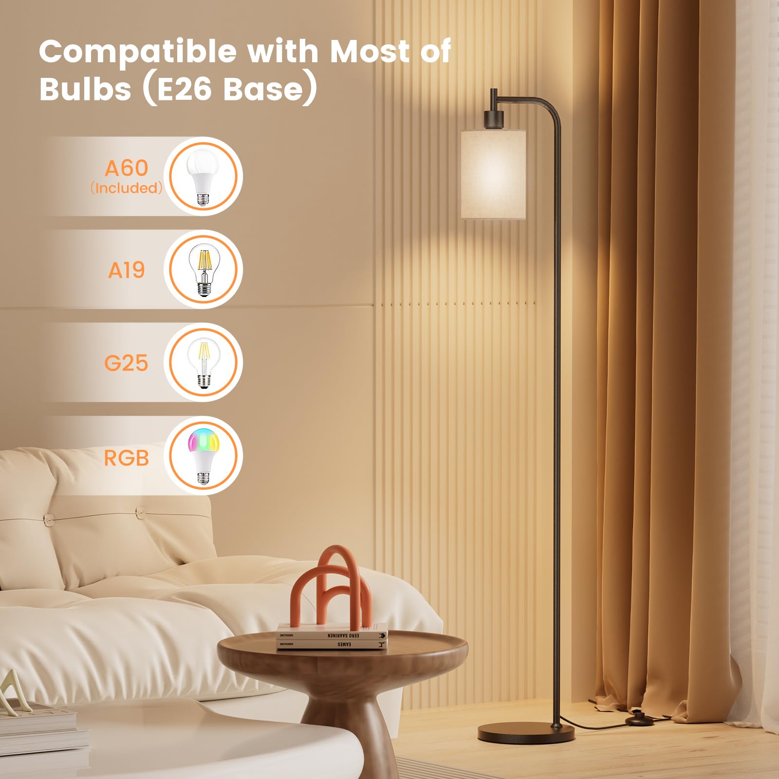 SIBRILLE Dimmable Floor Lamp with Remote Control, 3 Color Temperatures, Beige Linen Shade, Modern Design, Model BP-F072