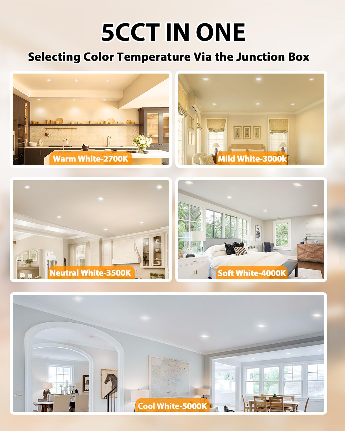 Adetu 12 Pack 4 Inch Square Led Recessed Lighting  5Cct Ultra Thin Square Led Ceiling Light With Junction Box  10W 860Lm  Cri90  2700K-5000K Selectable  Dimmable Canless Downlight  Etl And Energy Star